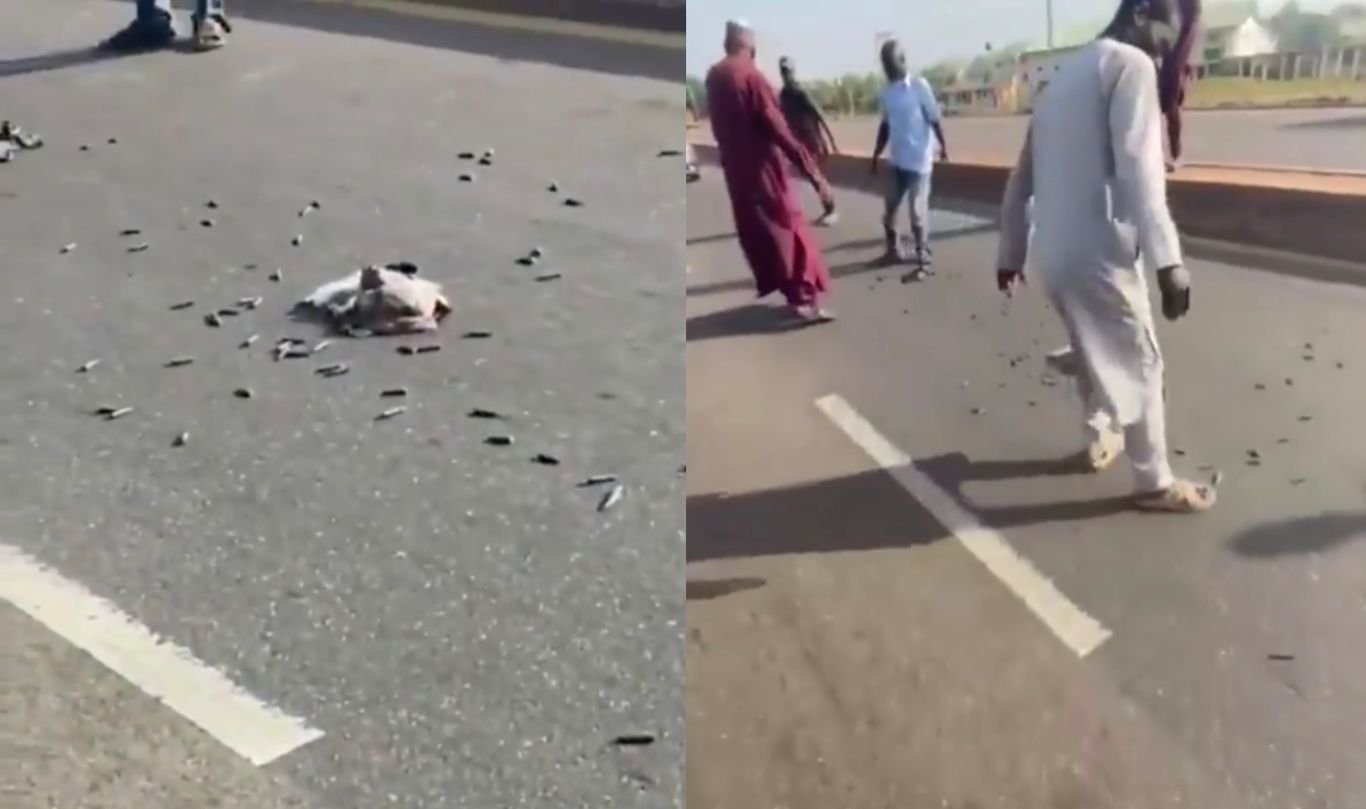 Ammunition suspected to be supplies for bandits falls from moving vehicle near ABU Zaria (VIDEO)