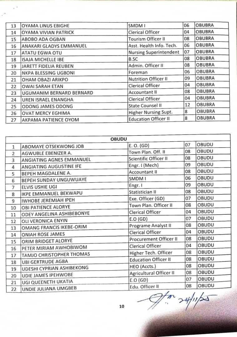 Cross River releases final list for orientation training of newly recruited public servants