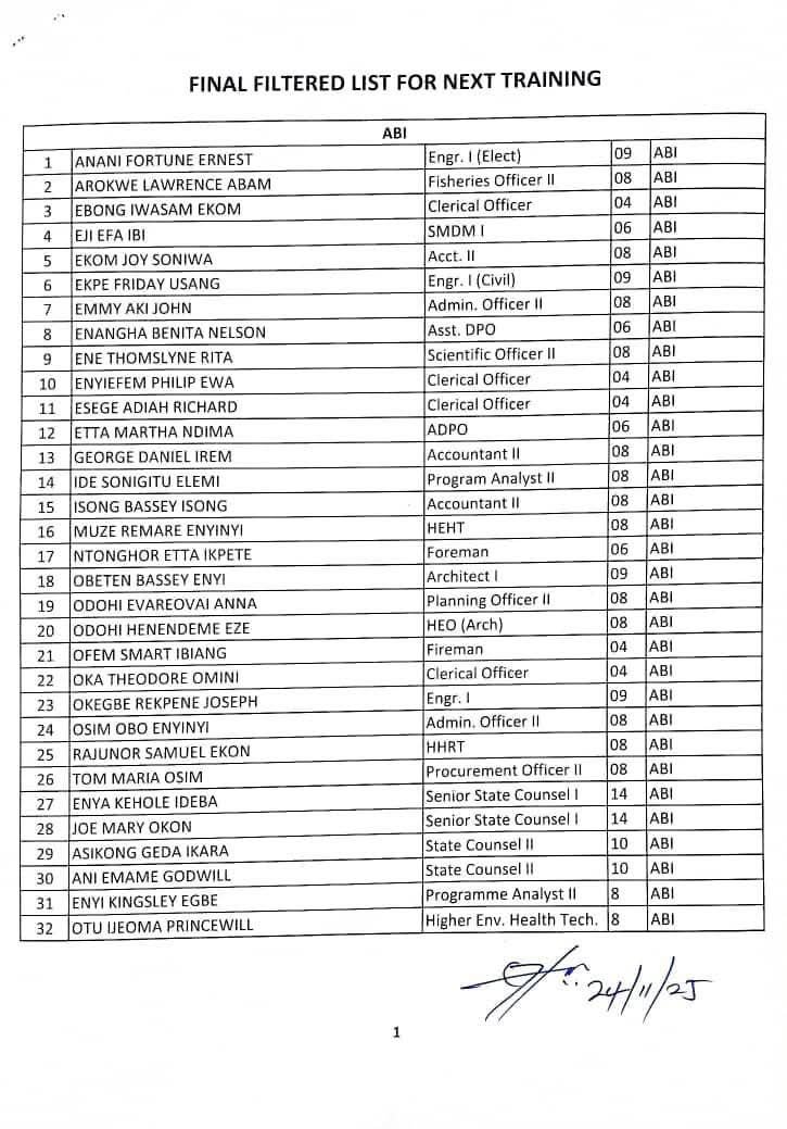 Cross River releases final list for orientation training of newly recruited public servants