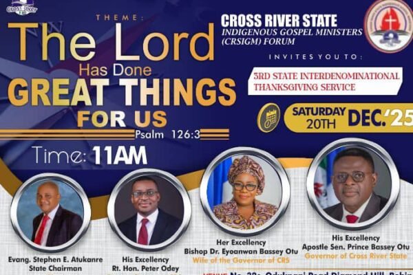 Cross River Indigenous Gospel Ministers to host 3rd annual state interdenominational Thanksgiving Service in Calabar