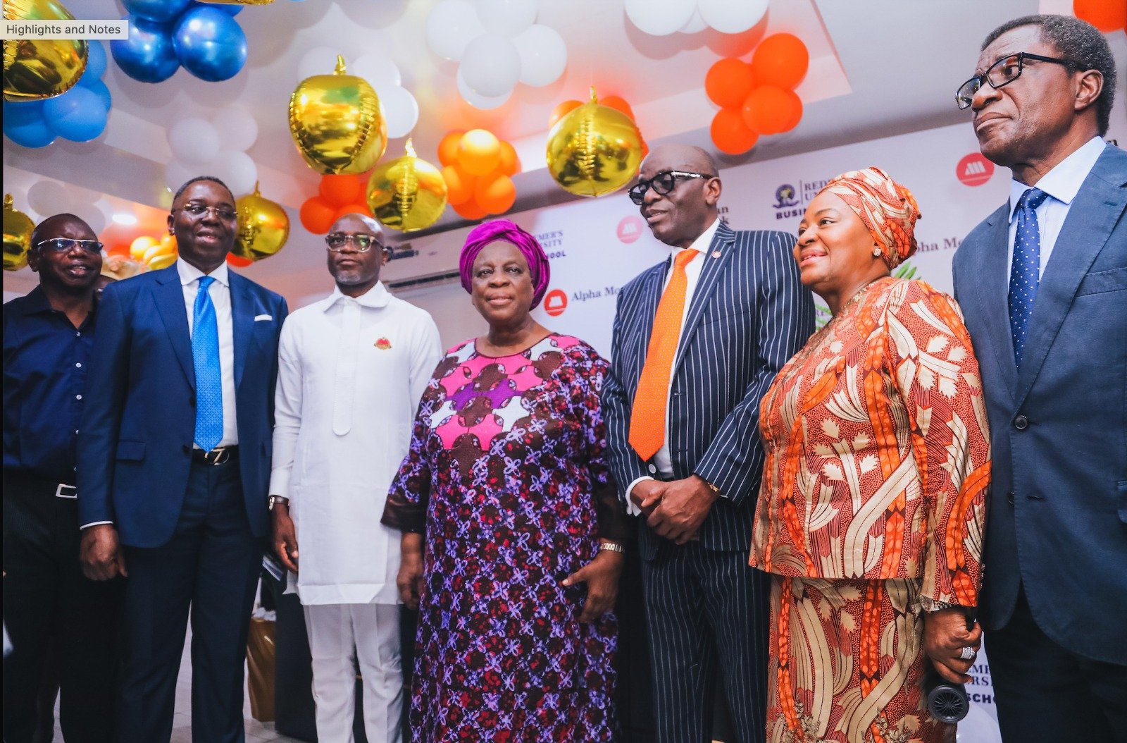 L-R: Prof. Shadrach Olufemi Akindele, Vice Chancellor, Redeemers University, Engr.  Eloka Eje, Dr Perez Araka, Pastor (Mrs) Folu Adeboye, Mother-In-Israel, The Redeemed Christian Church of God, Mr Ade Buraimo, MD/CEO Alpha Morgan Bank, Dr (Mrs) Oluwatomi Somefun, Dr Simeon Ifere, at the inauguration of the Redeemer's University Business School, Redemption City, Ogun State on Thursday 2nd April, 2026